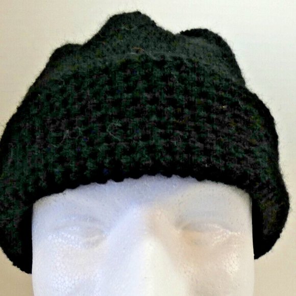 Black Wool Slouch Baggy Beanie Hat Dreads Cap Handmade Crochet Hand Knit OS - Picture 6 of 10
